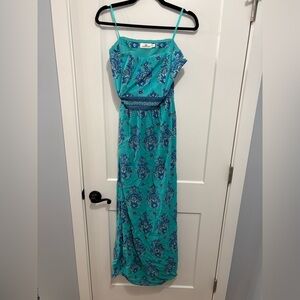 Vineyard Vines Teal and Blue Patterned Strapless Maxi Dress